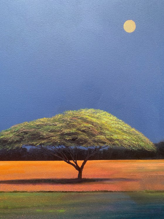 "Acacia Tree in a Surreal Landscape III" Large landscape Oil Painting