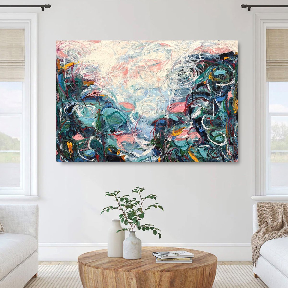 Organic Abstract Acrylic Painting By Melanie Crawford, 60 X 40", Suiren, Original Artwork