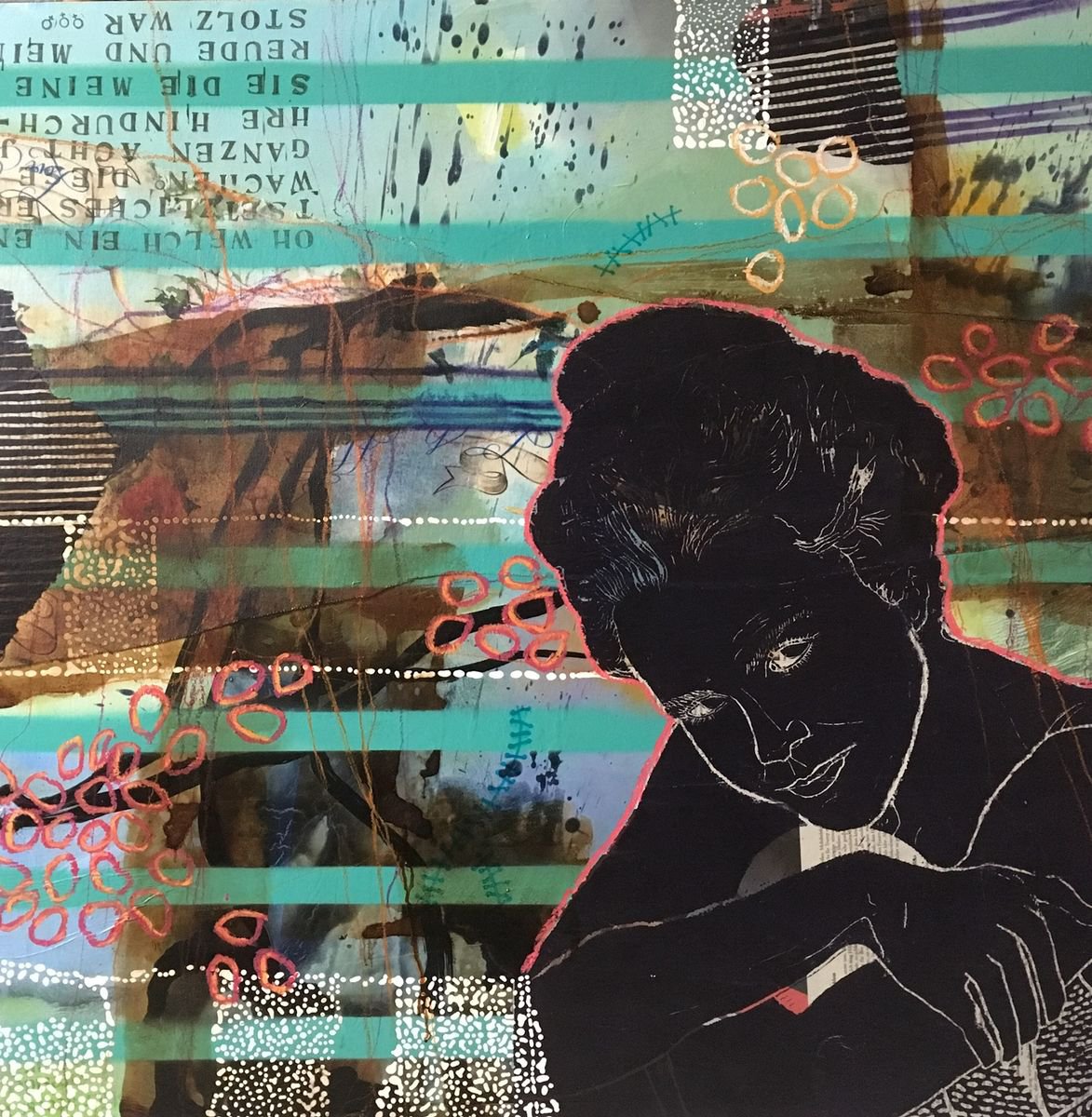 Urban And Pop Portrait Painting By Marita Tobner, 31 X 31", Nora, Original Artwork