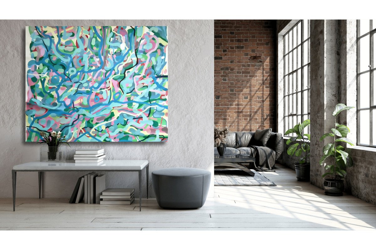 Organic Abstract Oil Painting By Chrissy Guest, 51 X 63, The Lengthy Contemplation, Original Artwork