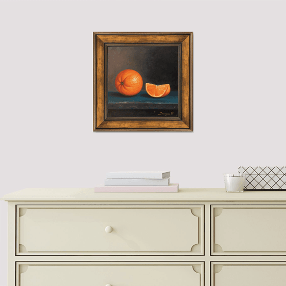 Still life - orange (25x25cm, oil on canvas, framed)