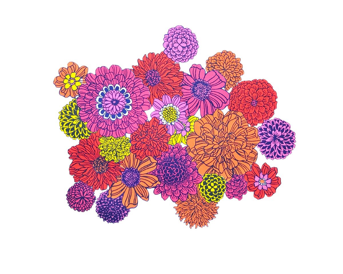 Vivid retro wall flowers by Talia Russell