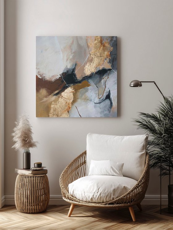 "Desert 2 S" Gray brown gold abstract art