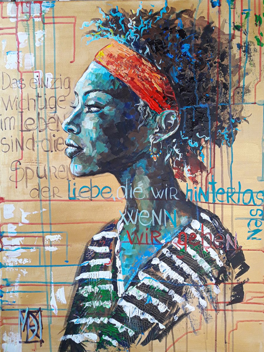 Expressive Portrait Acrylic Painting By Maria Kireev, 31 X 39", Profile Of A Woman In An Orange Scarf, Original Artwork