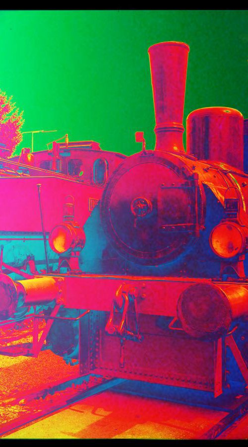 Old steam trains in the depot - print on canvas 60x80x4cm - 08369m1 by Kuebler