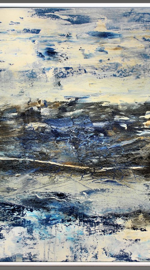 Sea World - Abstract Landscape Painting, Acrylic Painting Textured Seascape, Framed Artwork by Edelgard Schroer