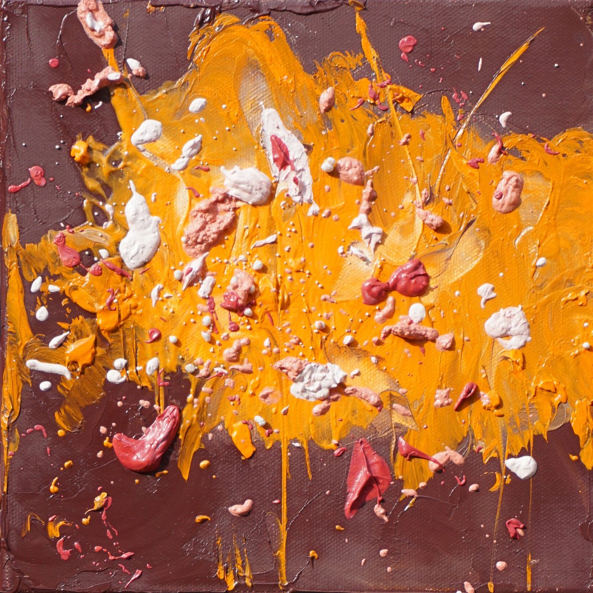 Expressive Abstract Oil Painting By Jelena B, 8 X 8, Happy Tile-Shiloh, Original Artwork