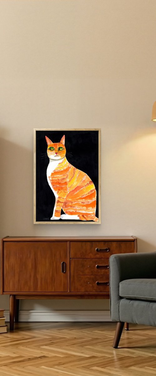 Side Eyed Ginger Orange Cat Whimsical by Sharyn Bursic