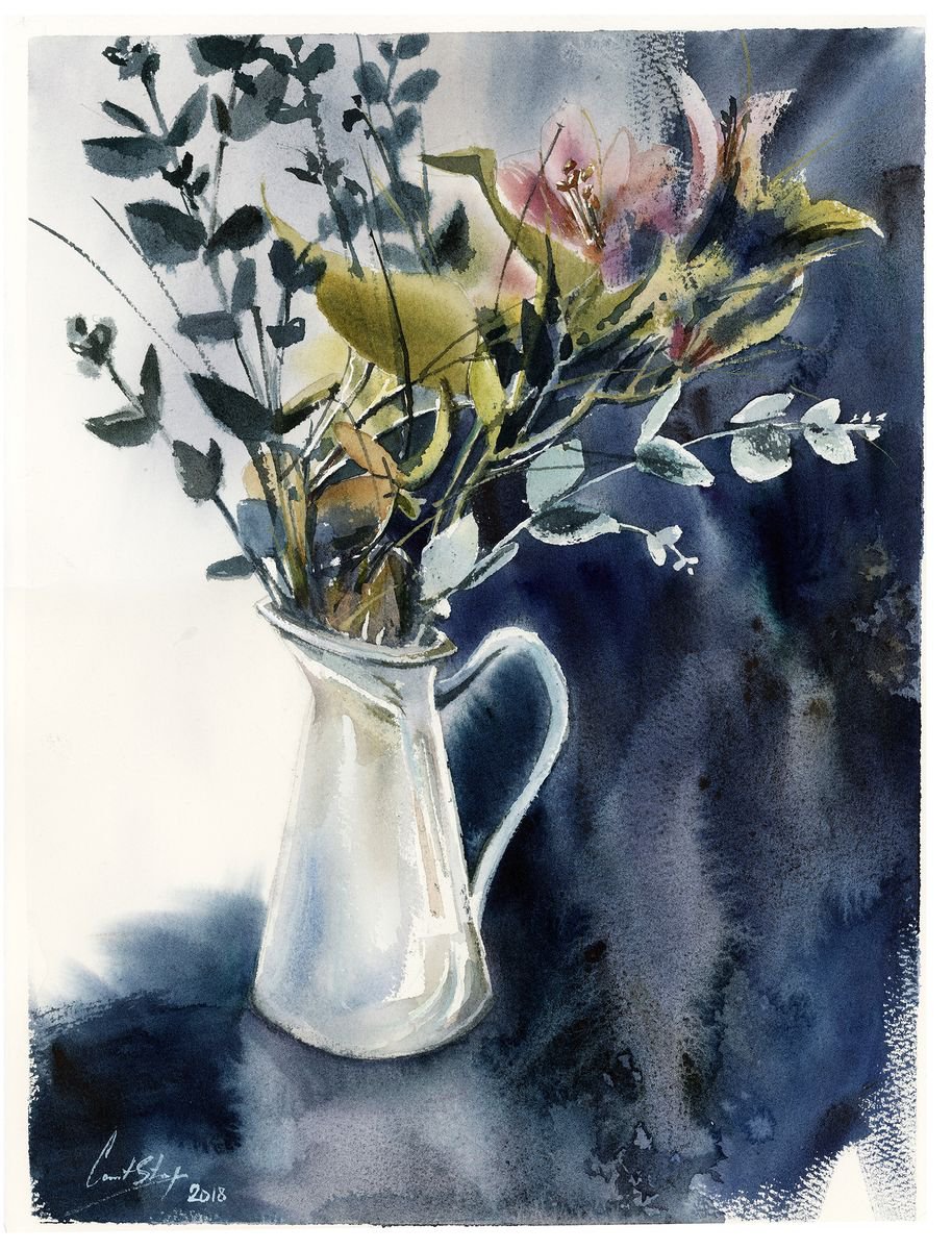 Bouquet in a white vase by Sophie Rodionov