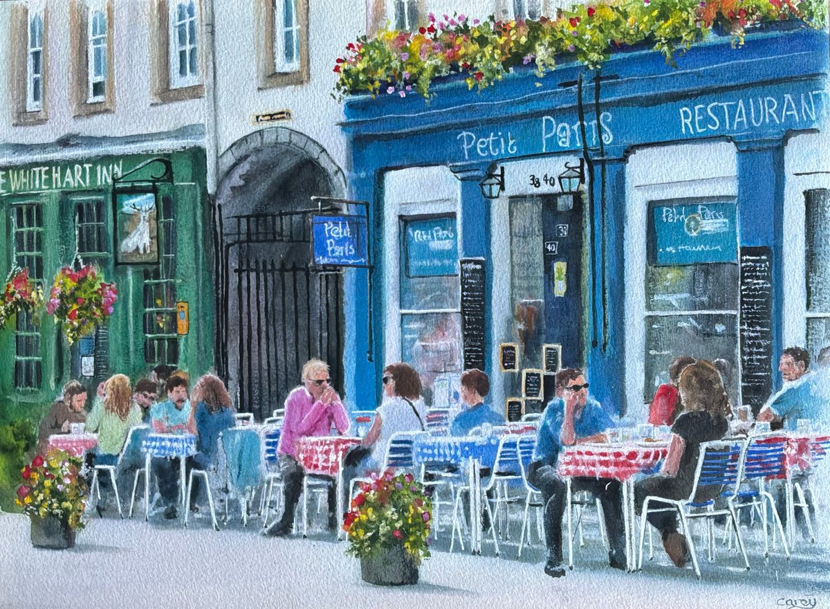 Photorealistic Watercolour , Street Scene, Grassmarket Edinburgh By Darren Carey, 15 X 11, Artwork For Sale On Artfinder