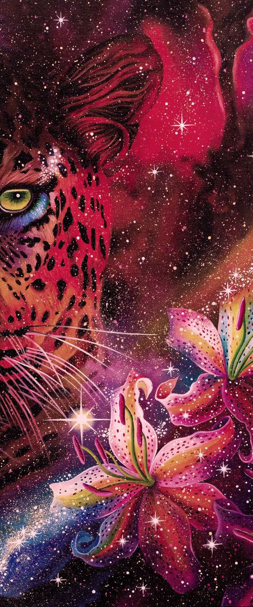 "Nature of the Universe", leopard painting, tiger painting, space art by Anna Steshenko