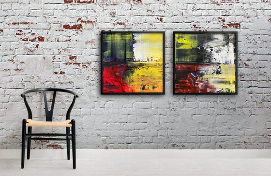 "We're Coming For You" - Save As A Series - Original PMS Abstract Diptych Acrylic Paintings On Wooden Panels, Framed - 52" x 26"