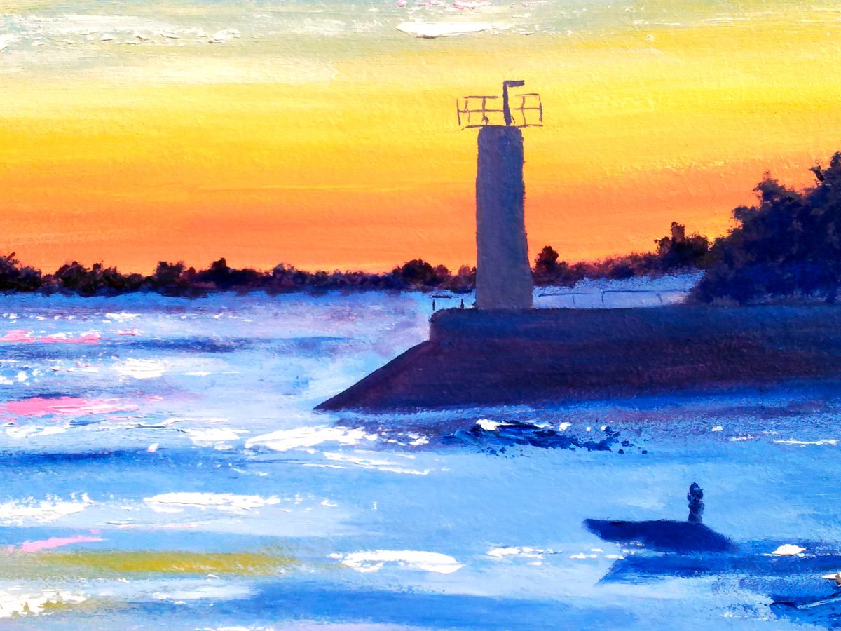 Original Watercolor Ink Painting Kherson Ukraine Landscape Sea Lighthouse  Artist