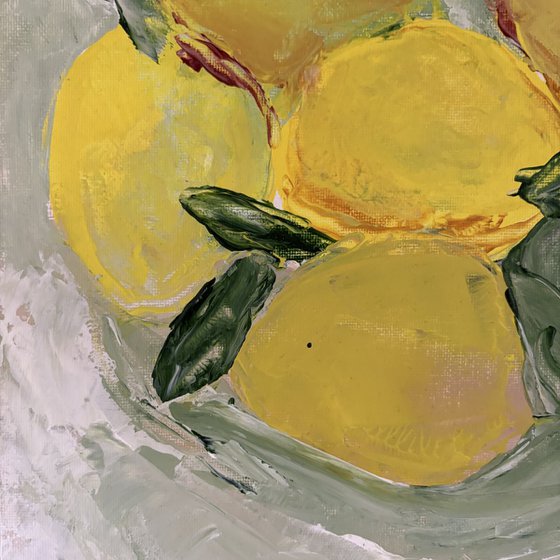 Still life bright lemons fruits palette knife