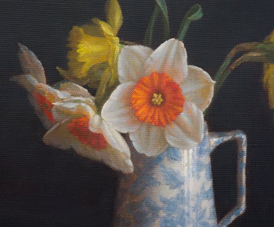 Daffodils in a milk jug