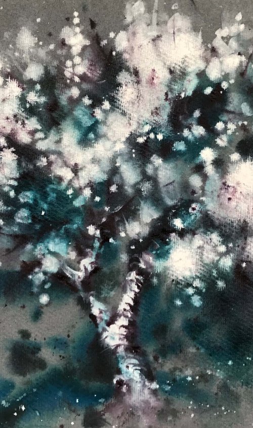 Thousands of cherry blossoms 4. One of a kind, original painting, handmade work, gift, watercolour art. by Galina Poloz