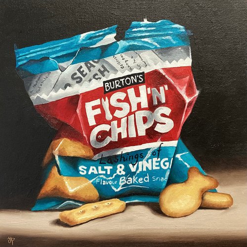 Fish n chips still life by Jane Palmer Art