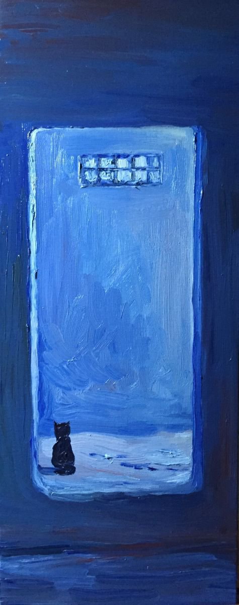 Impressionistic Animal Oil Painting By Jing Chen, 8 X 20, Waiting 2, Original Artwork