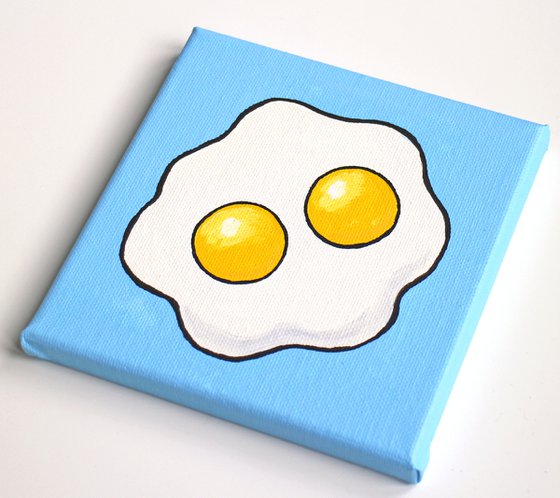 Fried Egg Double Yolk Pop Art Painting On Mini Canvas