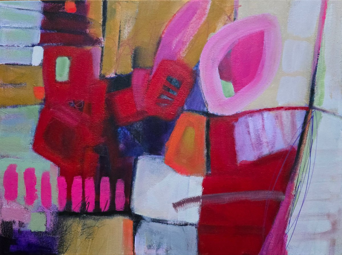 Abstract Acrylic Painting By Faith Patterson, 24 X 18, Seeing Red, Original Artwork