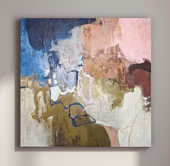 "Grace 2" Navy blue olive pink abstract art