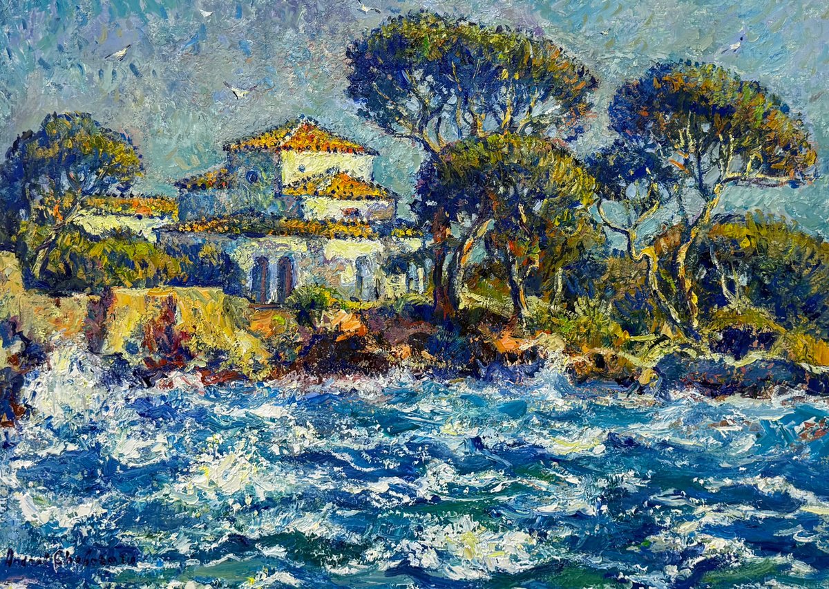 Impressionistic Landscape Oil Painting By Andrii Chebotaru, 33 X 24, Shore Of Memories, Original Artwork