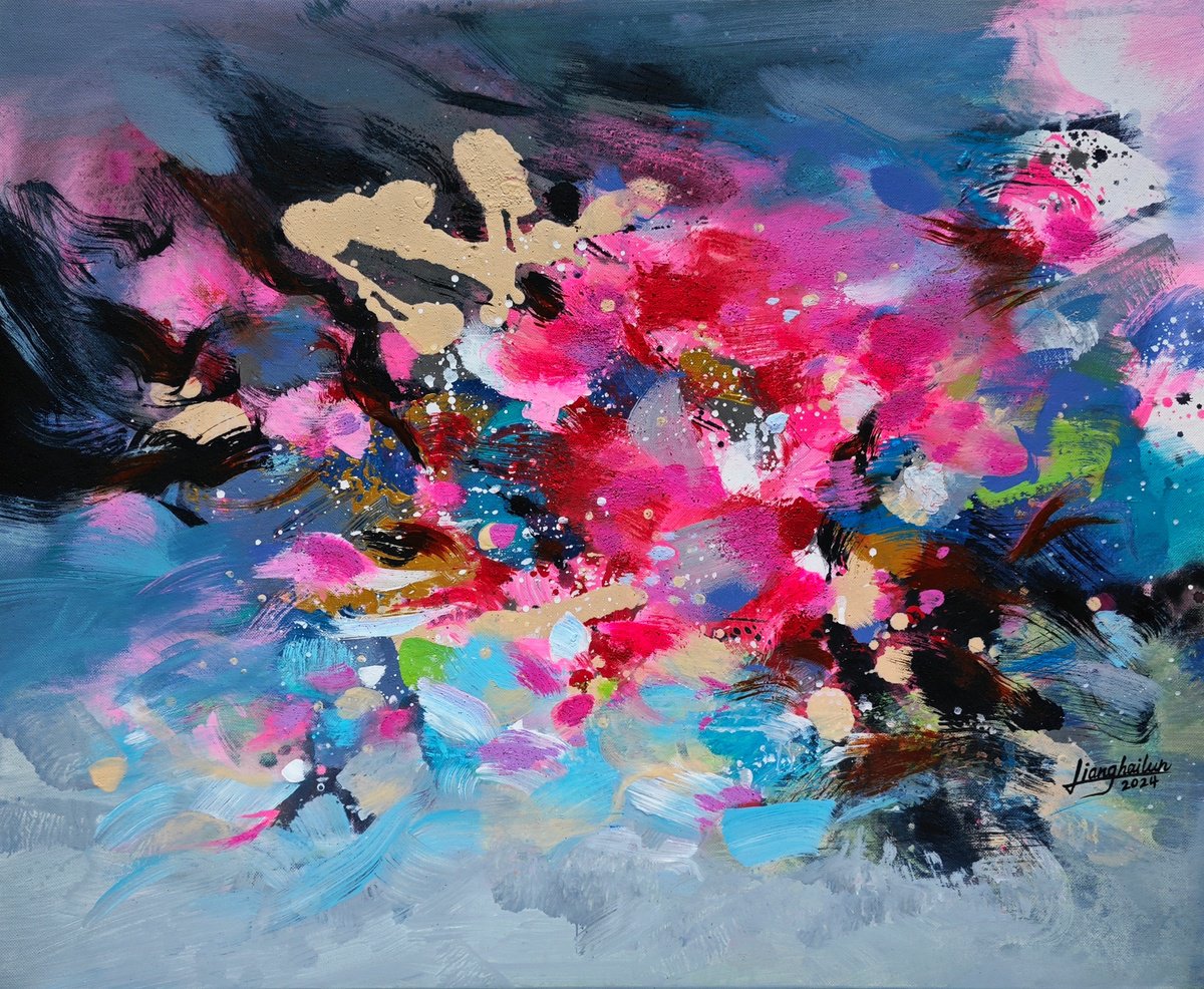 Abstract Acrylic Painting By Liang Hailun, 29 X 24", N°231, Original Artwork