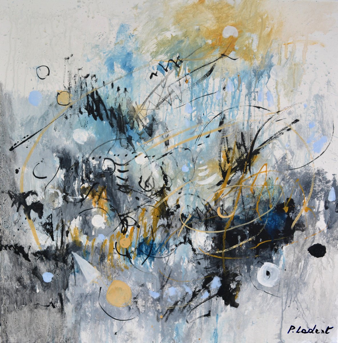 Abstract Oil Painting By Pol Henry Ledent, 24 X 24", The Protons Sarabande, Original Artwork