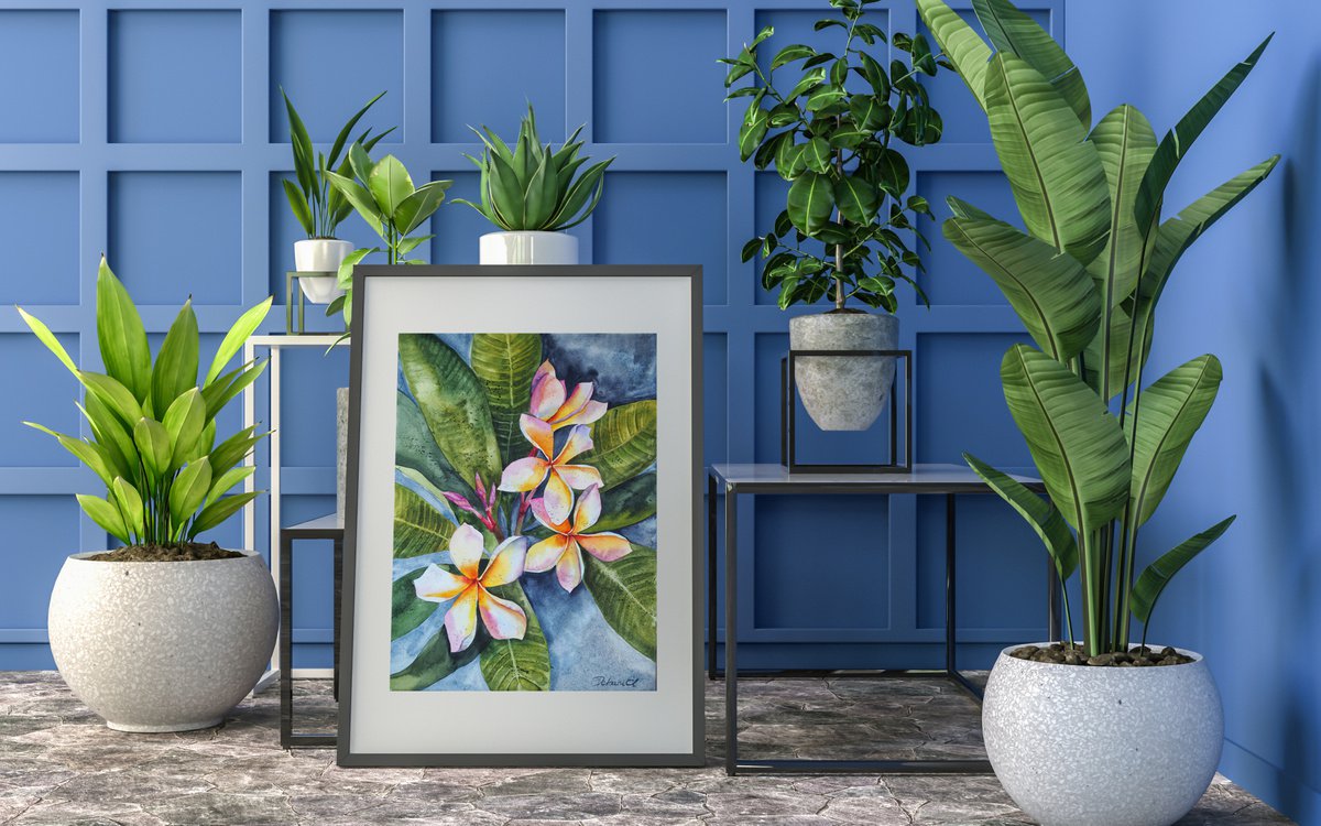 Impressionistic Botanical Watercolour By Delnara El, 12 X 16, Tropical Flowers, Original Artwork