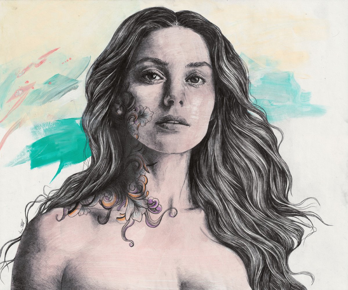 Expressive Portrait Pencil Drawing By Marco Paludet, 24 X 20", Aludra, Original Artwork