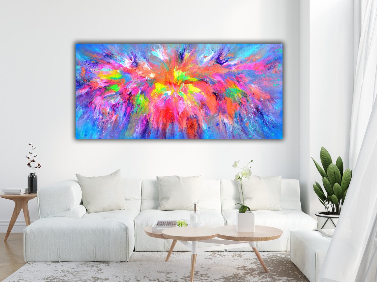 Organic Abstract Acrylic Painting By Soos Tiberiu, 59 X 28", Happy Harmony Xxxix, Original Artwork