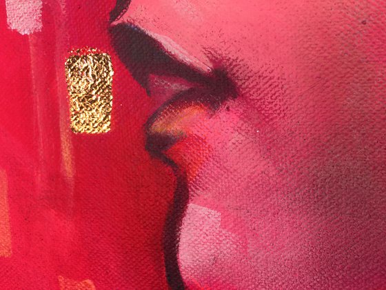 Red figurative woman 's silhouette: The Alquimista 73 x 60 cm