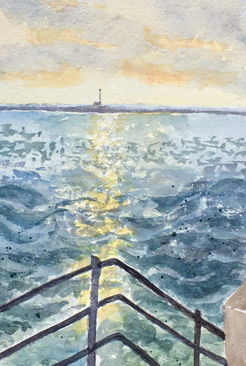 Afternoon light on the water - an original watercolour painting by Julian Lovegrove Art