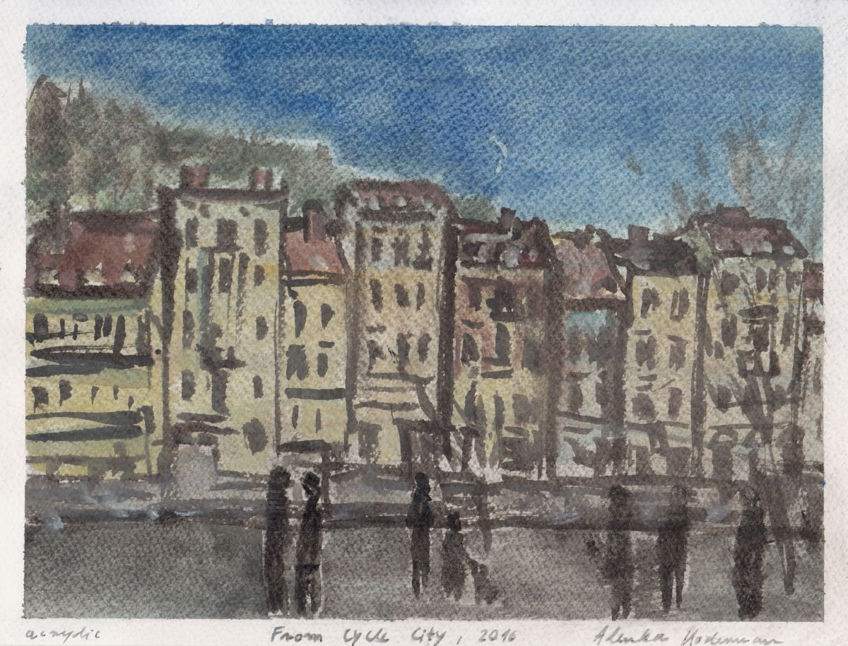 From Cycle City - City Houses III, 2016, acrylic on paper, 20 x 26.2 cm by Alenka Koderman