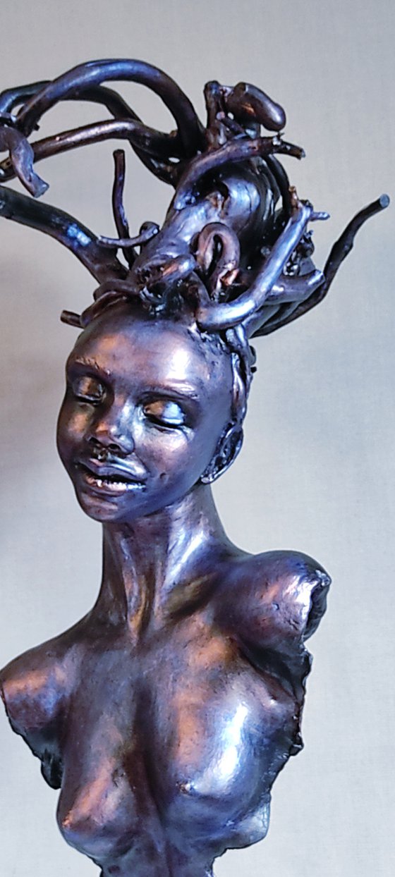 "Braids" Mixed media sculpture 63x23x32cm.