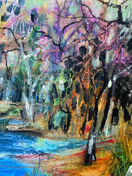 Landscape - oil pastels paper Pastel drawing by Anna Boginskaia