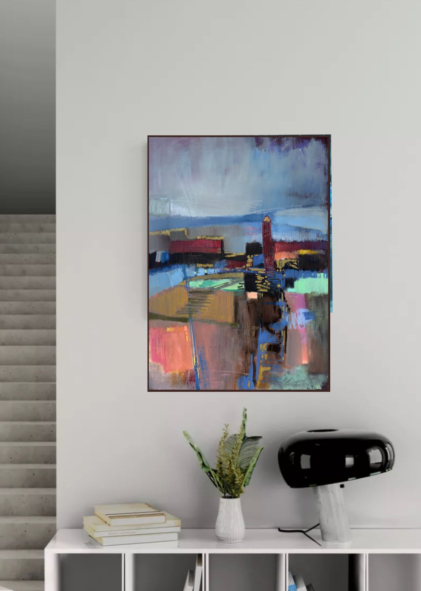 Abstract Painting By Olha Laptieva, 20 X 28", The City That Remembers, Original Artwork