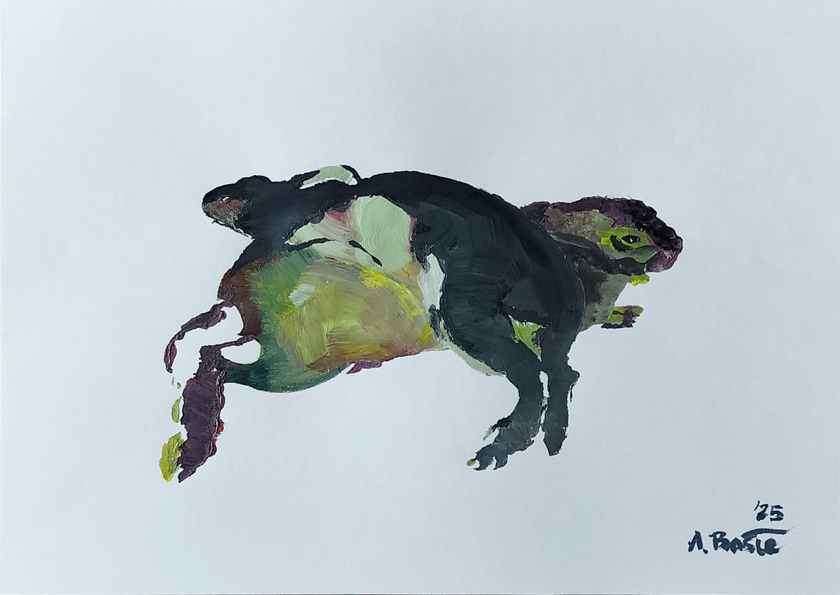 Expressive Animal Acrylic Painting By Aleksandar Basic, 17 X 12, Two A, Original Artwork