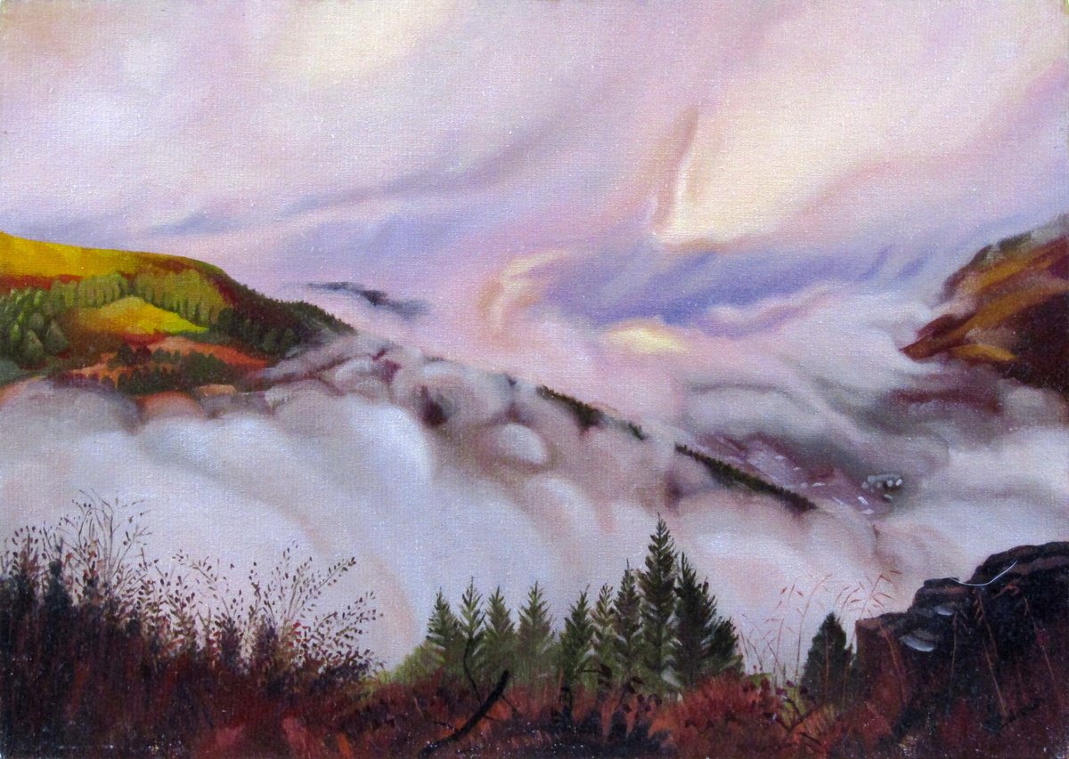 Oil Painting , Mist Over Treherbert By Rebecca Coleman, 18 X 14, Artwork For Sale On Artfinder