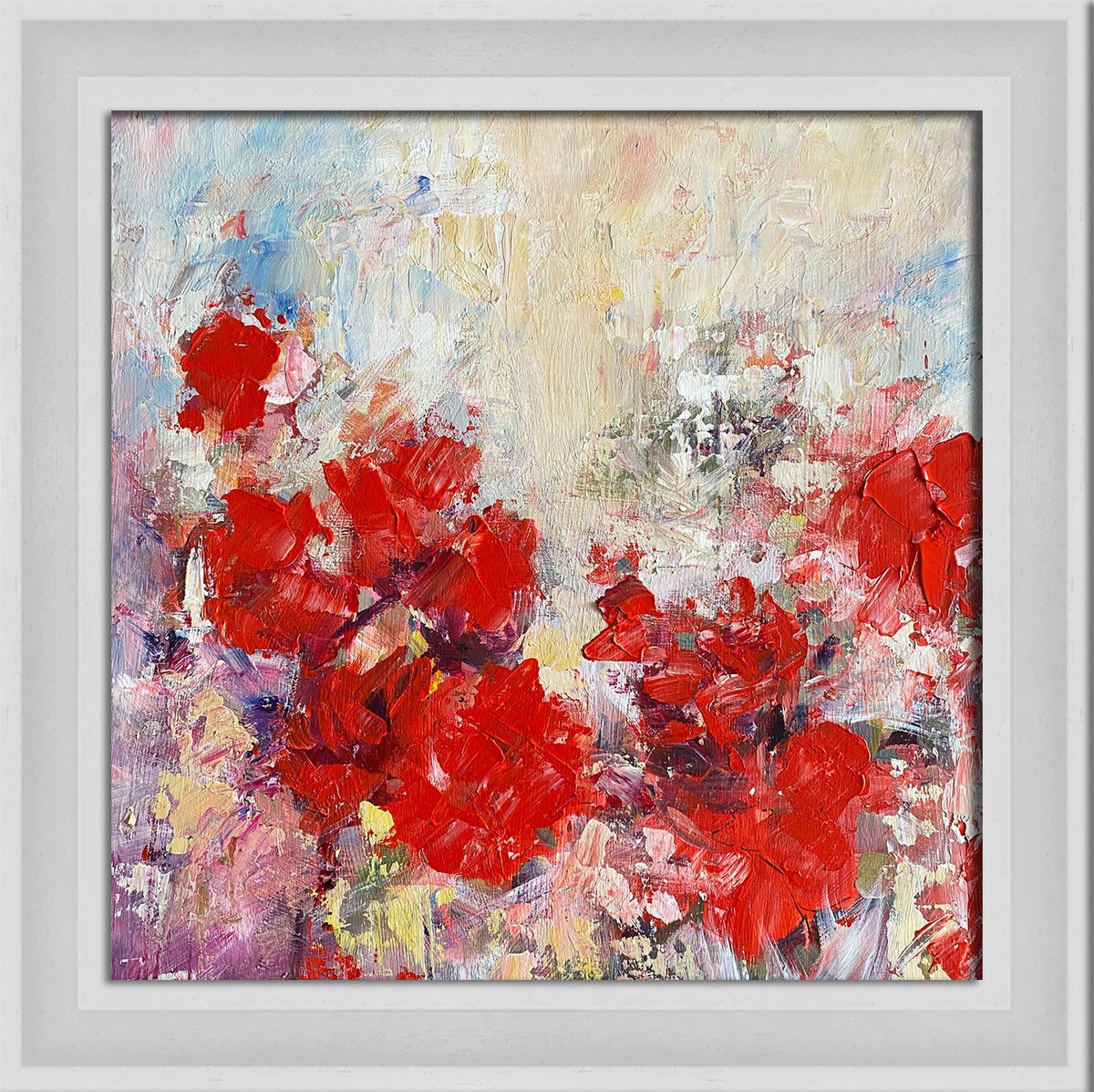 Abstract Botanical Acrylic Painting By Arti Chauhan, 15 X 15, Echoes Of Red, Original Artwork