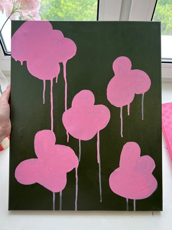 Pink Dripping Clouds on Green