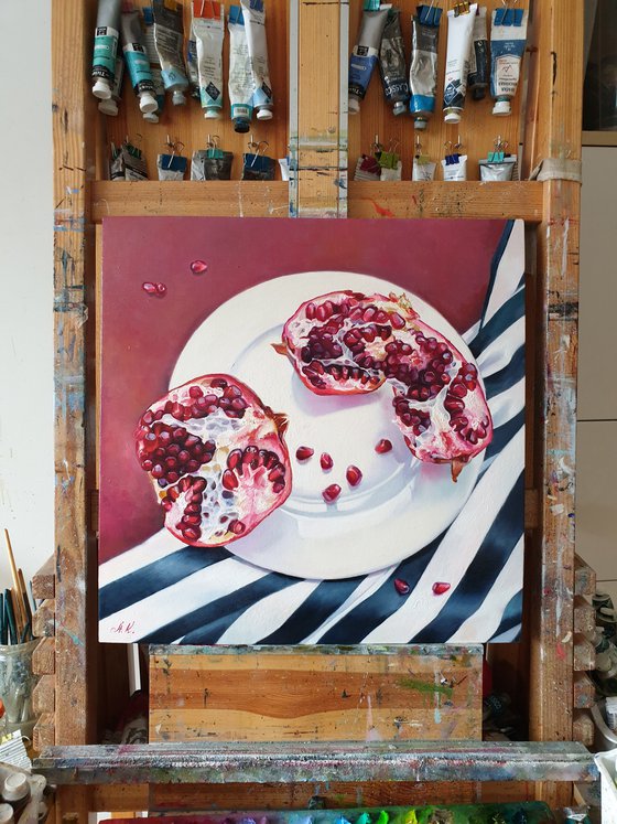 "613"  pomegranate still life  liGHt original painting  GIFT (2021)