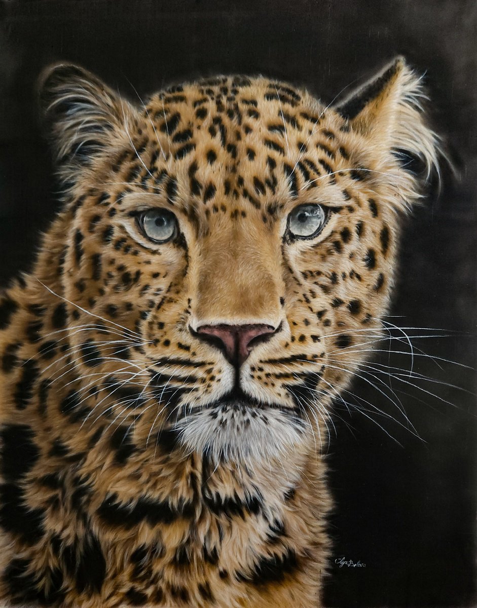 -Baikal-? - Silk Painted Leopard portrait by Olga Belova