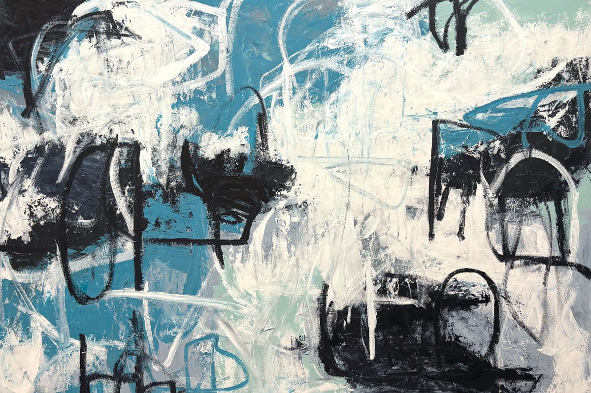 Organic Abstract Acrylic Painting By Melanie Crawford, 60 X 40", Mavi, Original Artwork