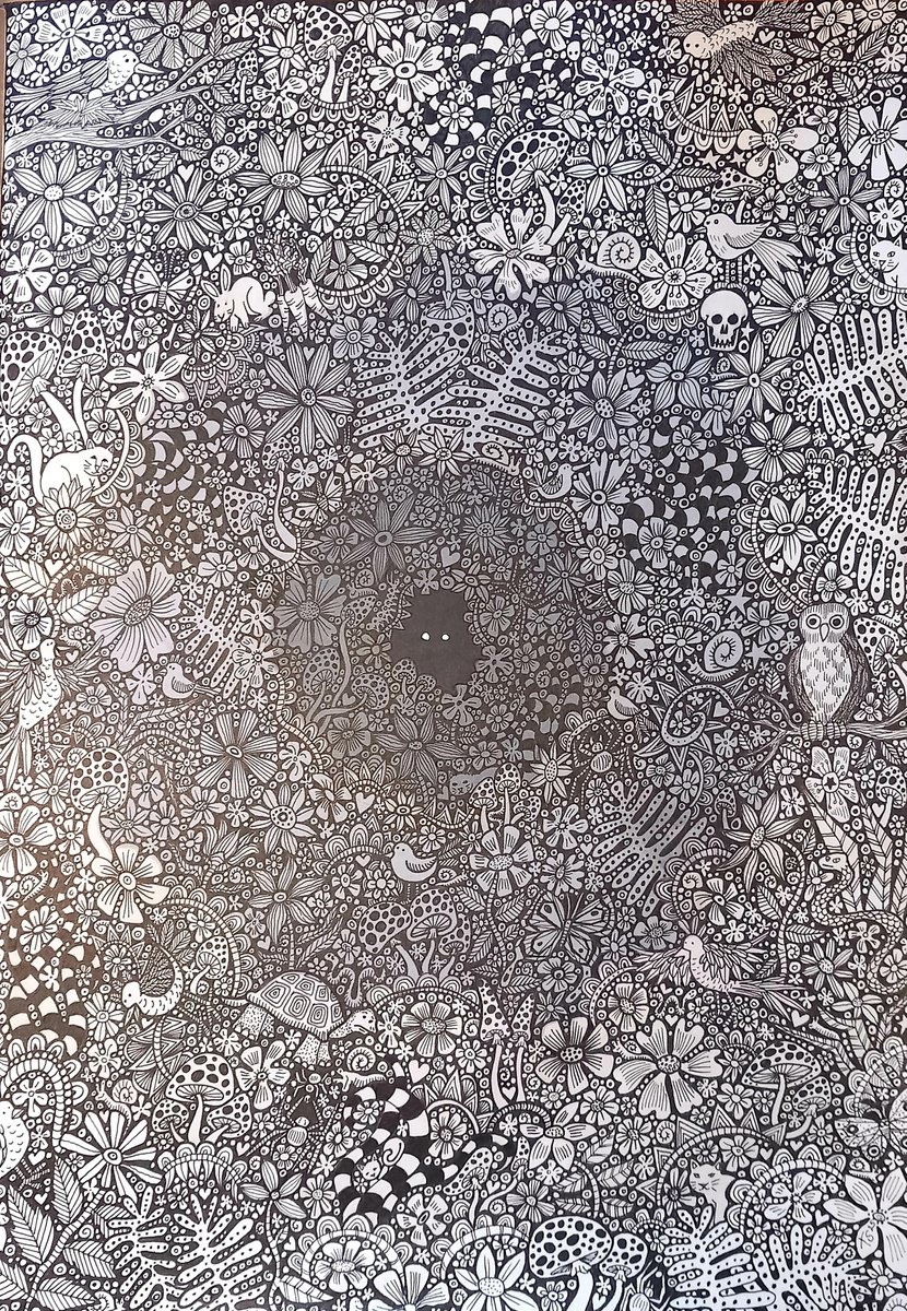 Illustrative Animal Ink Drawing By Terri Smith, 20 X 16", Another Hidey Hole, Original Artwork