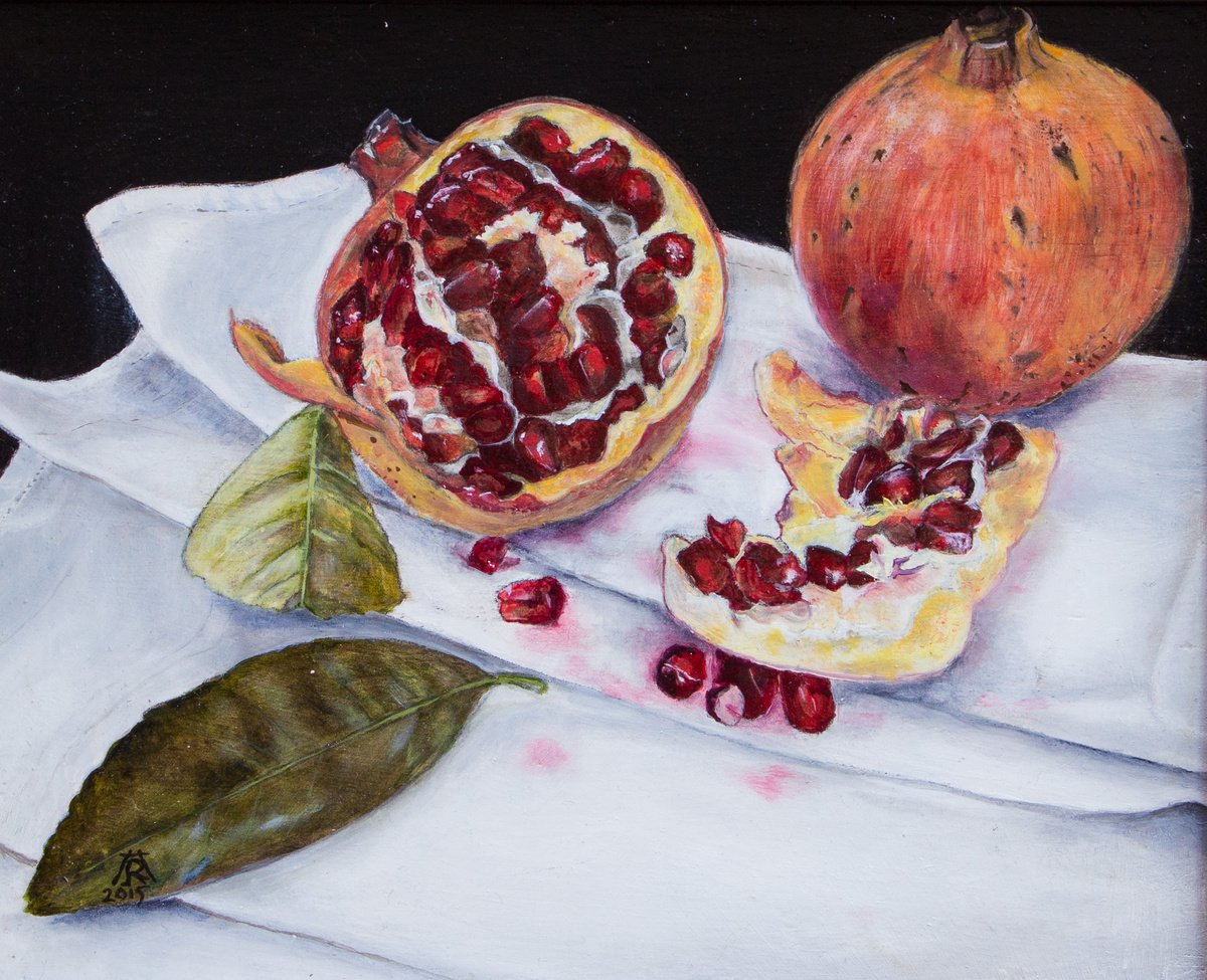 Pomegranates on Linen by Gilly Reeves Hardcastle