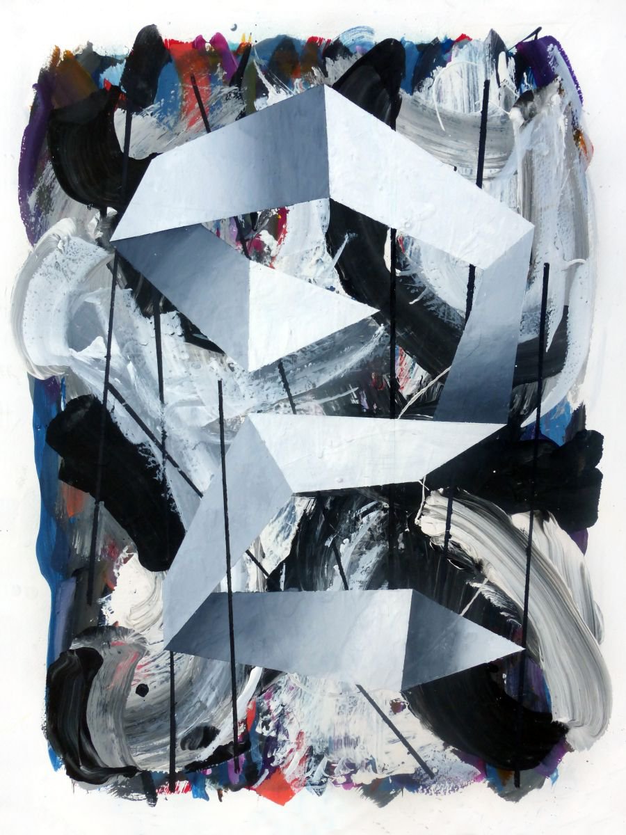 Abstract Painting By John Sharp, 15 X 19, White Kites Preparatory 1, Original Artwork