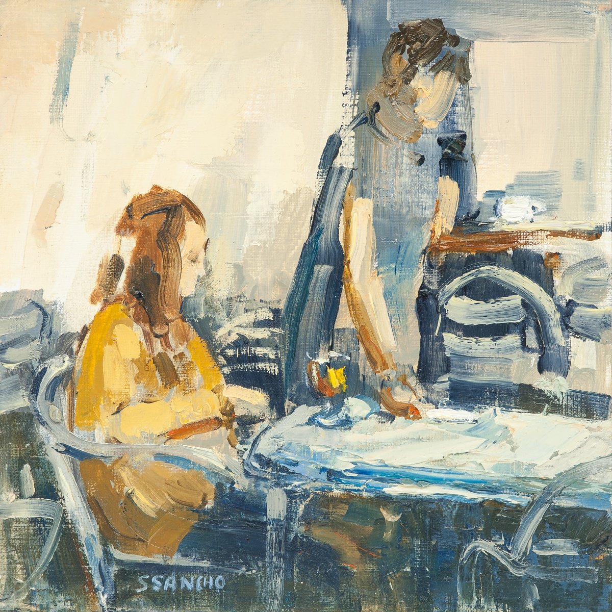 Expressive Portrait Oil Painting By Susana Sancho Beltran, 10 X 10", Coffee, Original Artwork