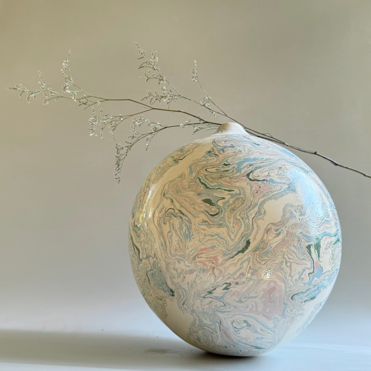 Geometric Abstract Clay Sculpture By Ceramicabeli Alexandra Beliba, 14 X 14, Blue Moon V43-2024, Original Artwork