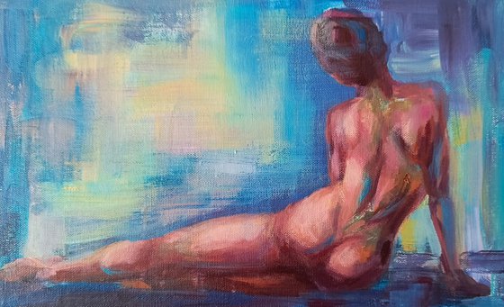 Erotic art expressive acrylic painting of naked woman